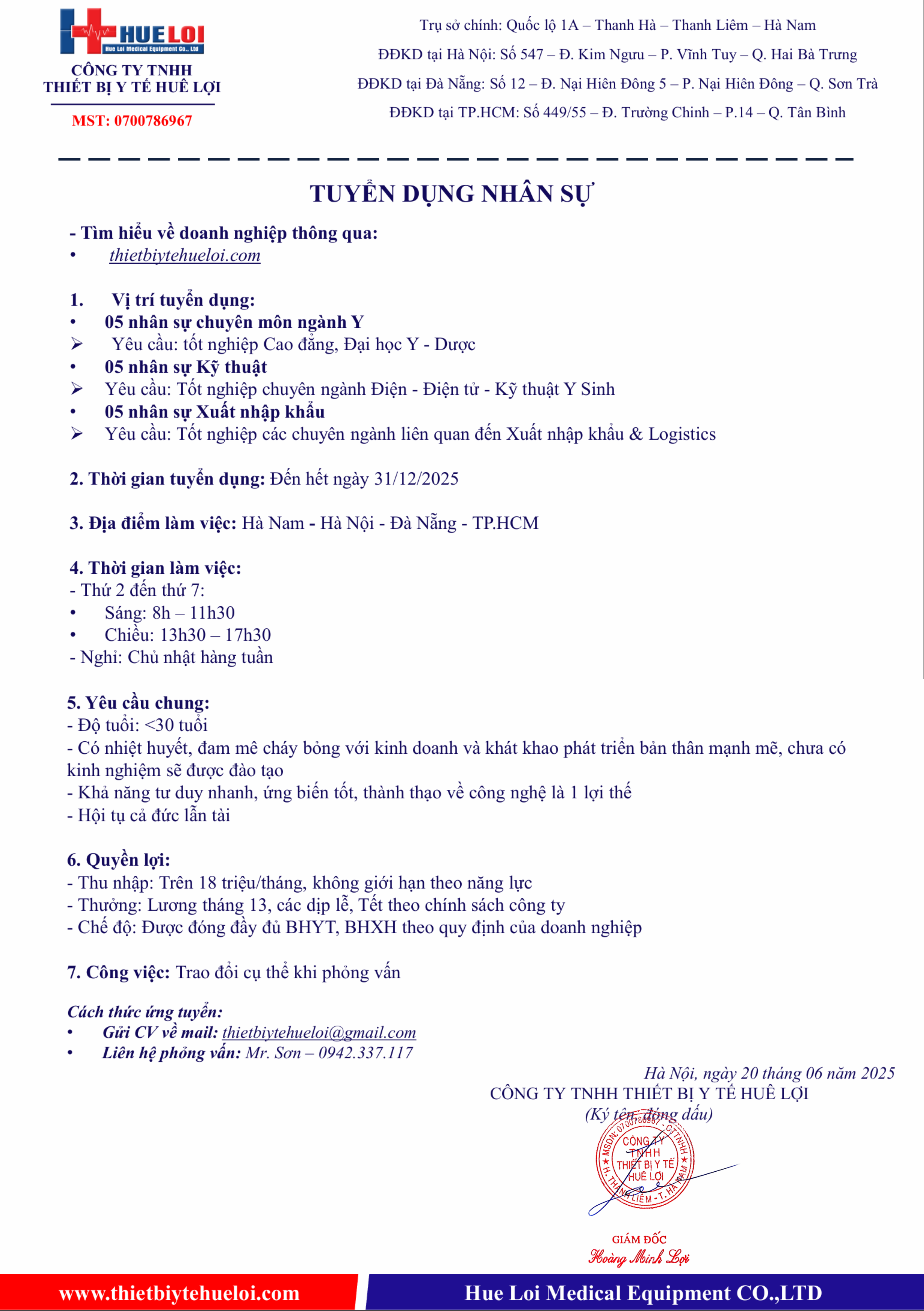 huê lợi tuyển dụng